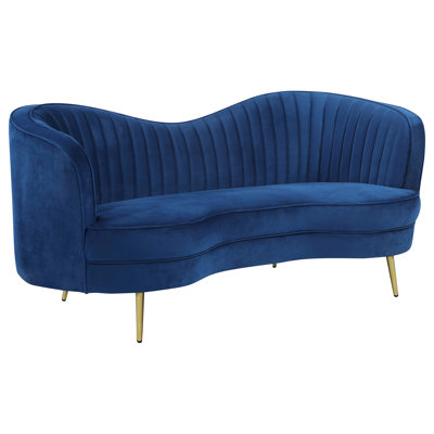 Blue Upholstered Vertical Channel Tufted Loveseat