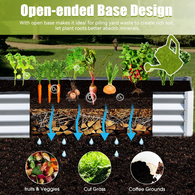 Lit de jardin surélevé galvanisé 8X4X1 Ft, Argent argent
