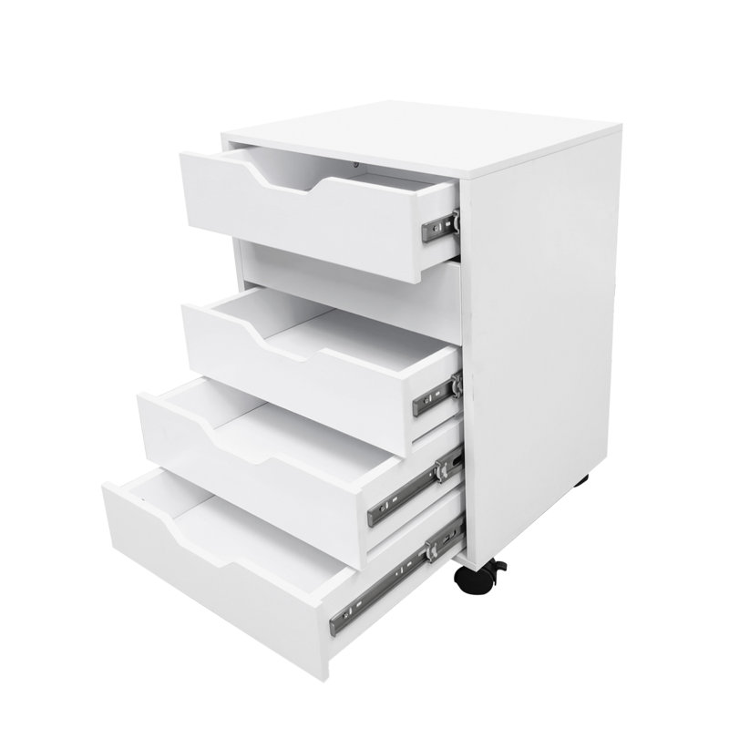 FixtureDisplays® 17 X 15 X 25" 5-Drawer Cabinet, White Bedside Table Nightstand, Slide Drawer, Easy Mobility on Wheets 10200