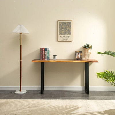  Console Table with U Shaped Legs and South American Walnut, Live Edge Desk with Drawer Storage