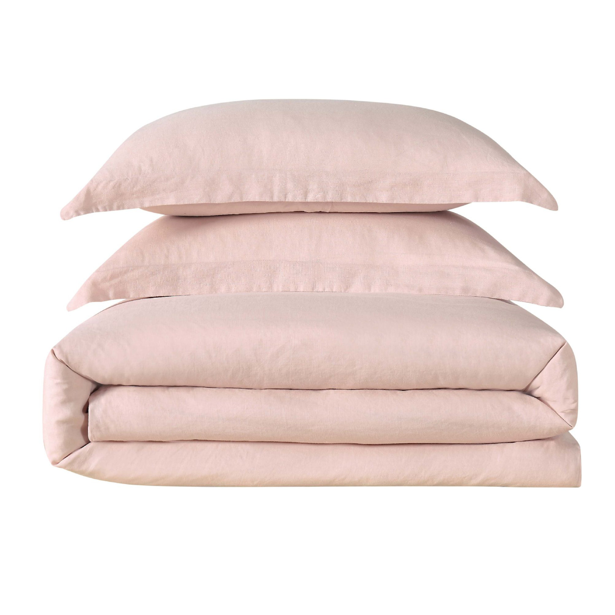 Nena 100% Linen Percale Duvet Cover Set, Blush, King
