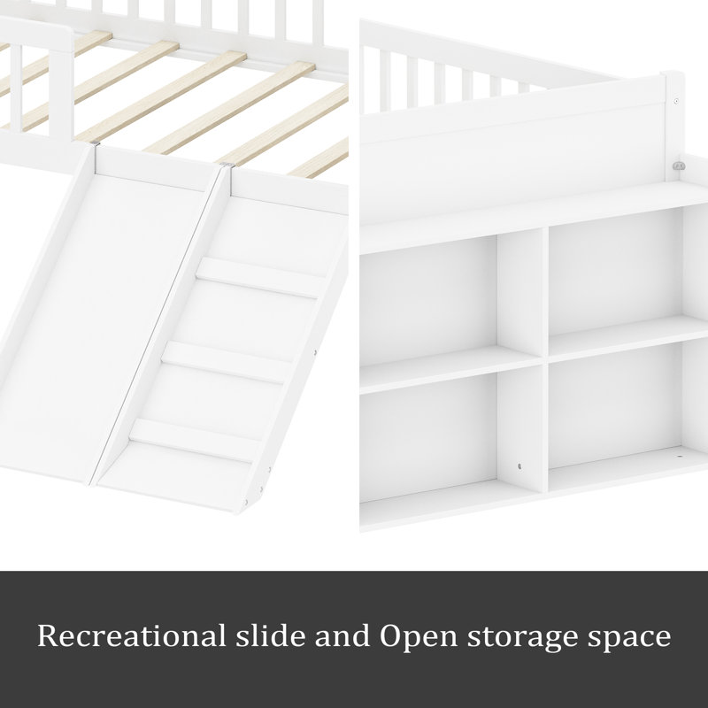 Structure de lit simple avec tablette de rangement, Blanc