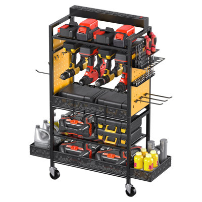 Garage Power Tool Organizer Cart With Charging Station