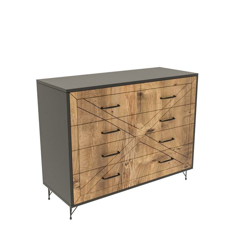 Nutter Modern Dresser with 5 Drawers, Anthracite & Oak Finish, 31.5 x 39.4 x 15.7 inches | 100% Melamine Coated Particle Board, Metal Legs, CNC Relief Doors, Telescopic Drawer Slides, Wall-Mountable, Stylish & Functional Design