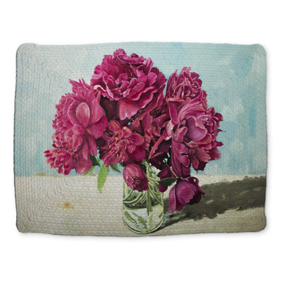 Napperon fleurs bleues | Pivoine fuchsia
