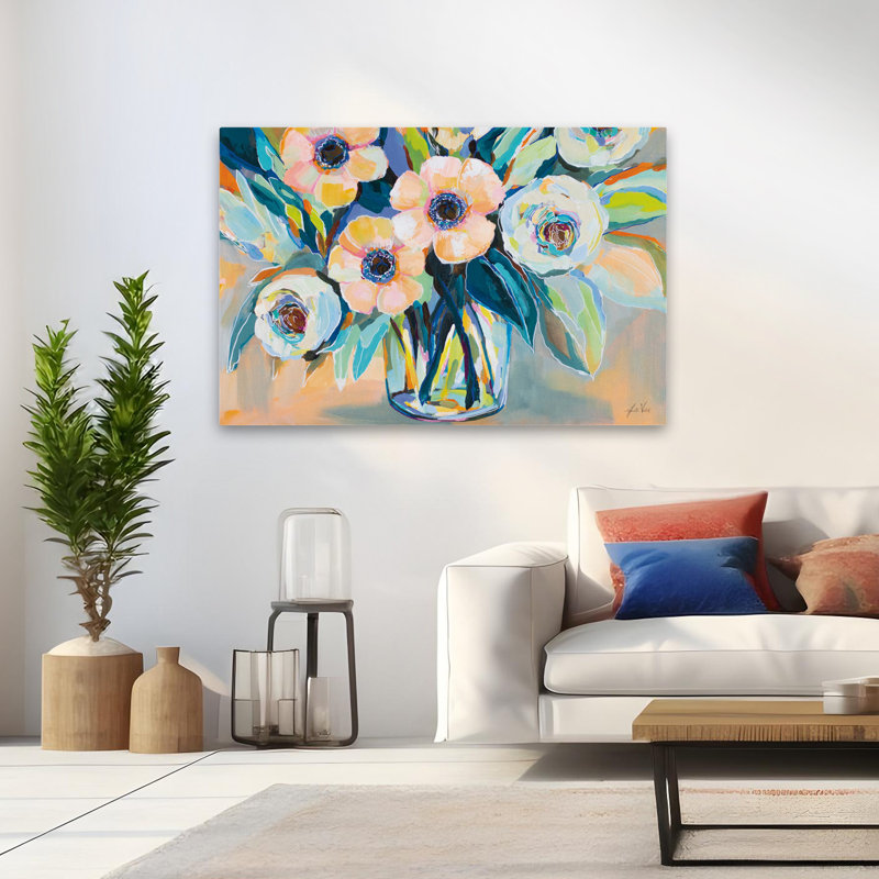 Anemones And Aqua Optimism Art, 32" H x 48" W