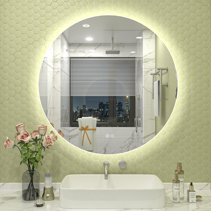 Aevar Simple & Modern Back LED Lighted Anti-fog Round Bathroom/Vanity Mirror, 20" x 20"