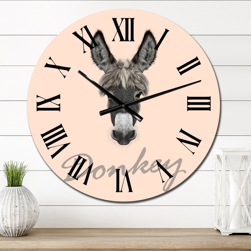 Portrait d'un âne de ferme - horloge murale traditionnelle, Moyen