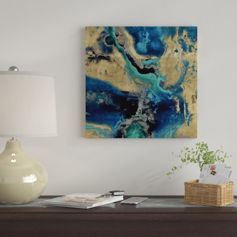 «Stone with Blue and Gold», reproduction sur toile, H 12 po x l 12 po x P 0,75 po, Toile tendue, Pas de tapis