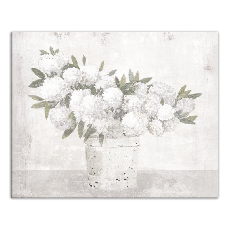Impression sur toile d'hortensias blancs, H 16 po x l 20 po x P 1,25 po