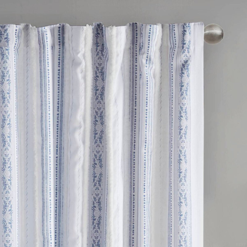 Poly Printed Curtain Panel With Tufted Stripe And Lining, 50" W x 84" L