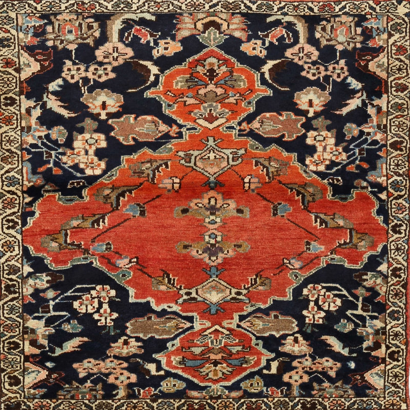 Tapis traditionnel bleu / rouge, Carré 3 pi
