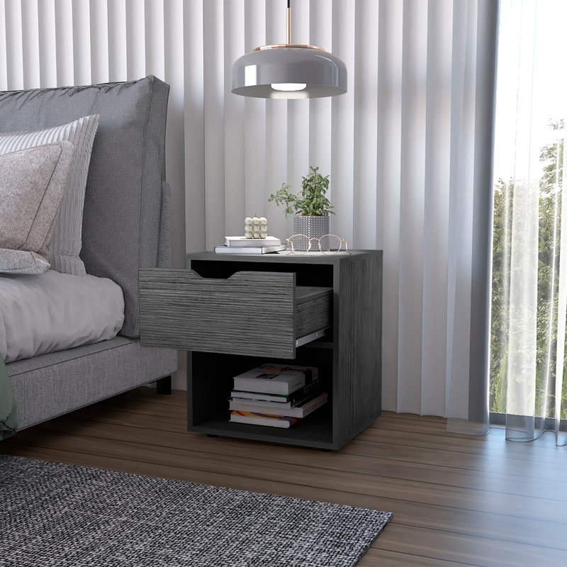Elegant Drawer Nightstand, Light Gray