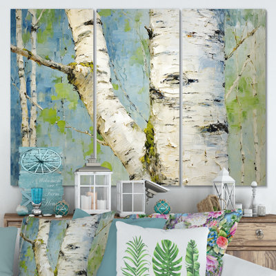 Bouleau minimaliste blanc et vert - art mural arbre