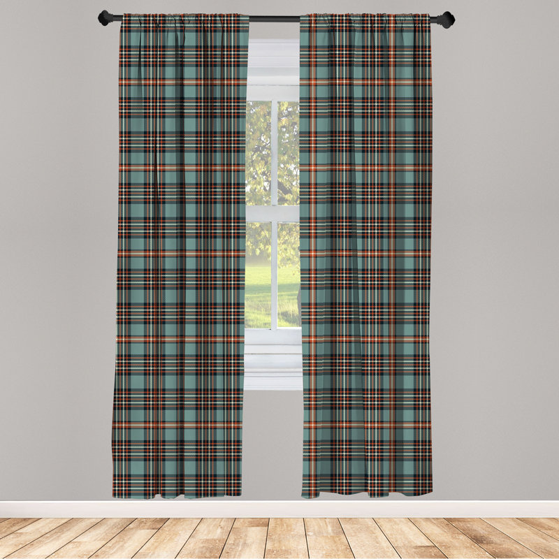 East Urban Home Tartan 4-Panel Curtains, Traditional Scottish Plaid, Redwood Cadet Blue, 56" W x 95" L