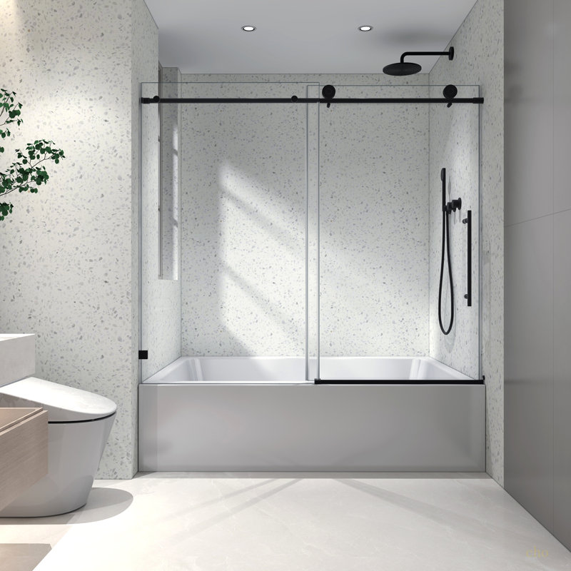 6063 Frameless One Fixed And One Shifted Shower Door, 70MM 304 Stainless Steel Large Pulleys With Adjustable Soft Closing Function,With Nano Easy Cleaning,Stick Explosion-Proof Menbrance