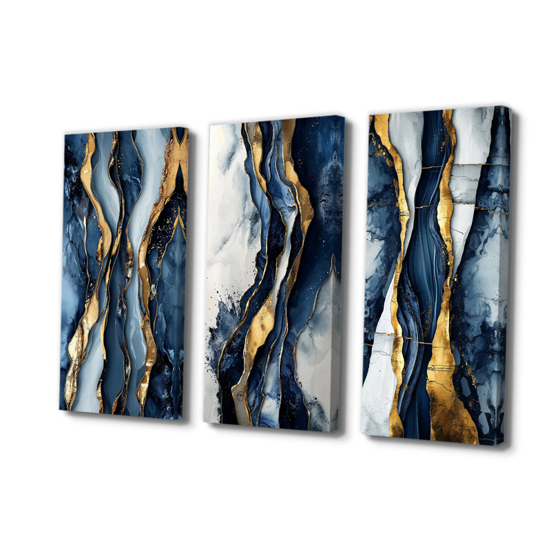 Chute d'eau côtière liquide de marbre I - Collection de décorations murales Abstract Decor 3 pièces, Toile tendue