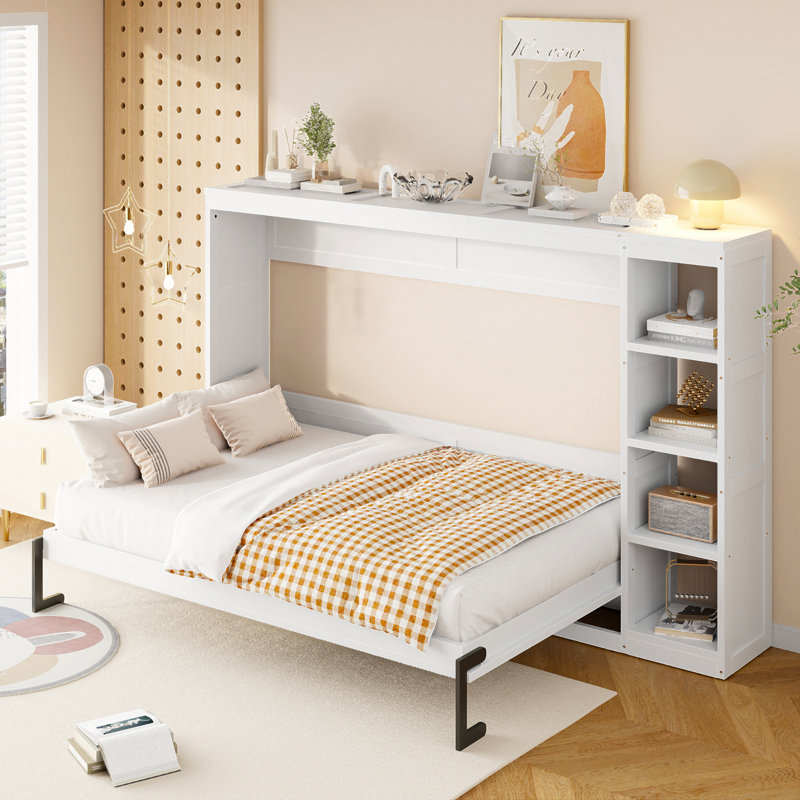 Murphy Bed With Bookshelf, Full, White