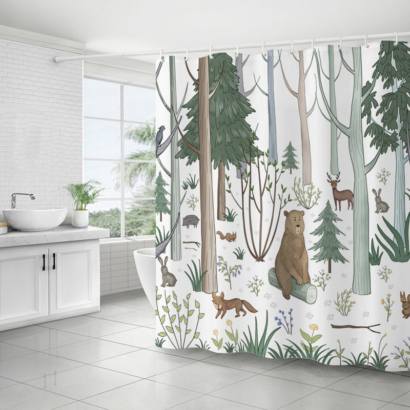 Mignon rideau de douche avec crochets Green Forest