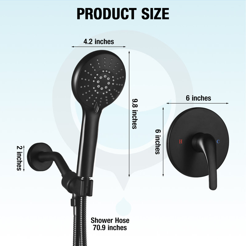 Pomme de douche à main à 5 réglages avec mode réglable, Noir mat