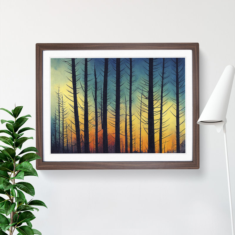 XH1022-8601X Sunrise Pine Tree Forest Vol.1 - Single Picture Frame Print, 46cm H x 64cm W, Walnut