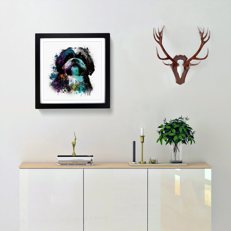 Shih Tzu Splatter Framed Print, Black