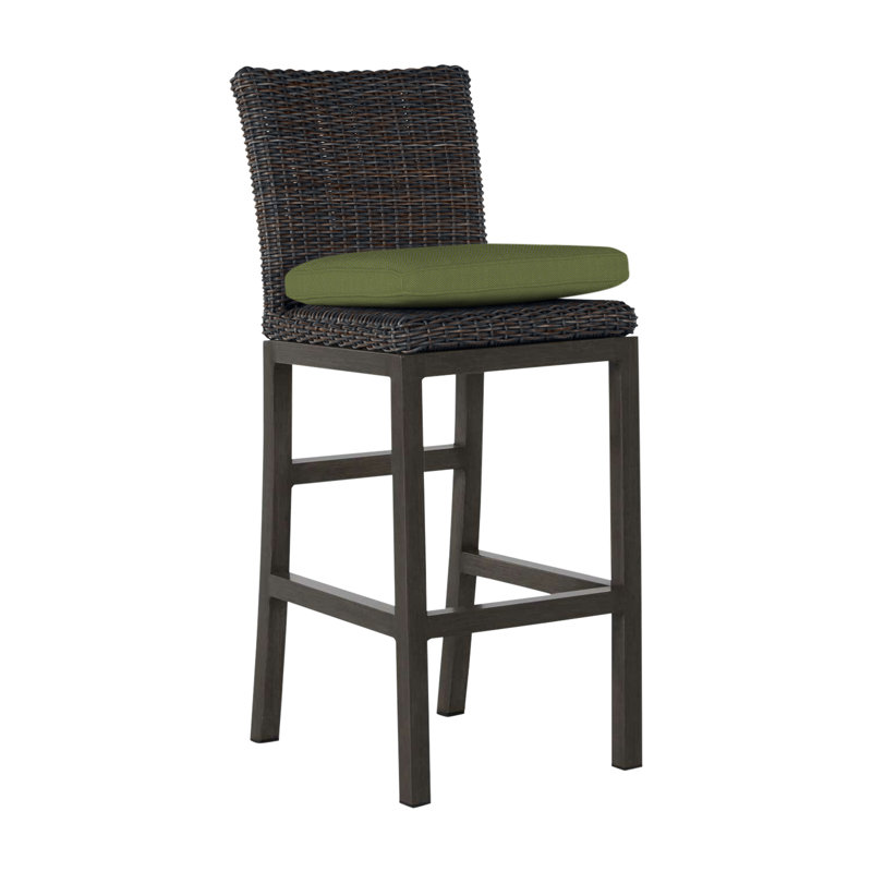Rustic 30.5" Patio Bar Stool with Cushion, Welt, Slate Gray, Linen Forest