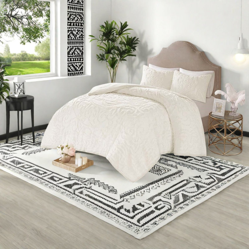 Tufted Cotton Chenille Bedding Sets King, Boho Medallion For Home