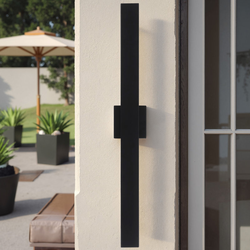 Integrated LED Outdoor 360-Degree Rotatable Dimmable Armed Sconce, Matte Black, 32.1"" Height