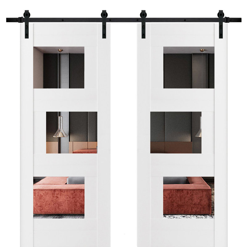 Portes de grange en bois à panneaux en verre Quadro, 56 po x 80 po