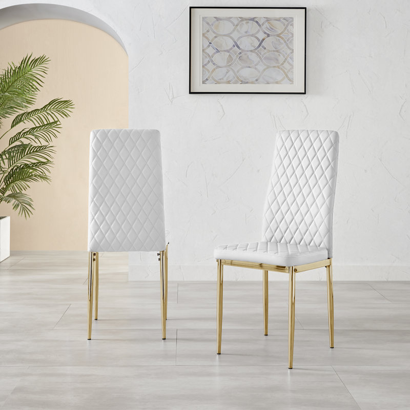 Eubanks 4 Black Dining Table & 4 Grey Gold Leg Chairs, White/Gold