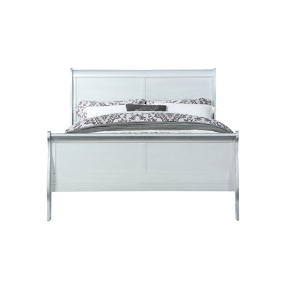 Très grand lit platine, matériau synthétique, 10 po, aspect épuré, sommier tapissier en bois, profondeur de 80 po, hauteur de 47 po, profil bas, rehausse l'apparence de la chambre à coucher