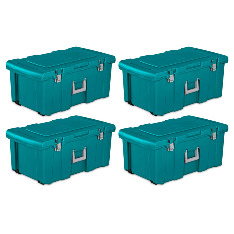 Sterilite Wheeled Footlocker, Plastic Utility Storage Container, Teal, 1