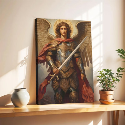 Antique St Michael The Archangel Painting, Traditional Catholic Wall Decor, Modern Christian Wall Art for Living Room Bedroom