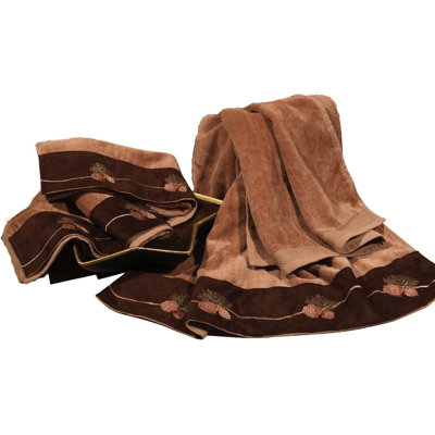 Lodge Pine Cone Embroidered Pine Cone Western Cabin Style 3 Piece Towel Set