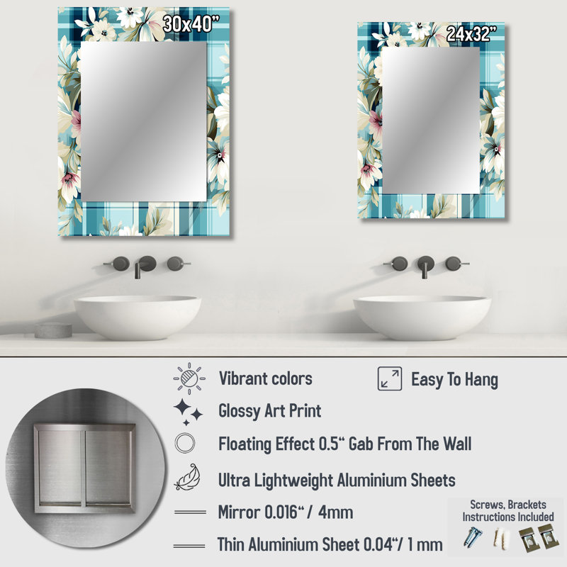 Zavious Coastal Comfort Paisley Pattern - Paisley  Unique Mirror, Paisley Large Wall Mirror, Printed Metal Art, 32" x 24"