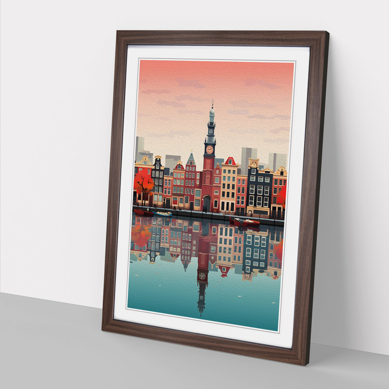 Amsterdam Minimalism No.2 - Single Picture Frame Print on Wood, Walnut, 46cm H x 34cm W x 2cm D