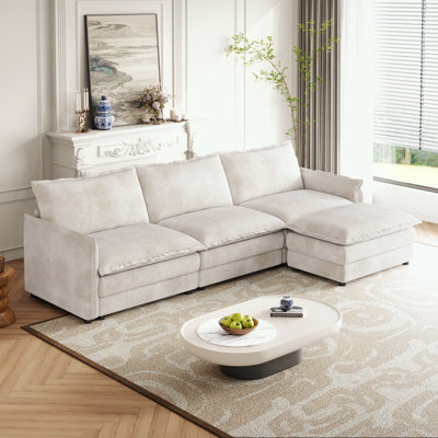 3-Seater L Shaped Couch Set with Movable Footrest and 3 cushions