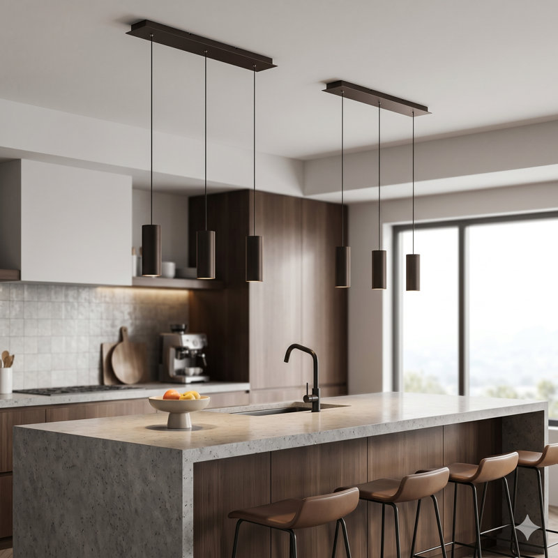 Luminaire suspendu linéaire à 3 lumières pour îlot de cuisine Bludovice, Noir