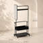 Porte-manteau mobile à roulettes, rangement 3 en 1 avec panier et miroir, noir, hauteur 168,6 cm
