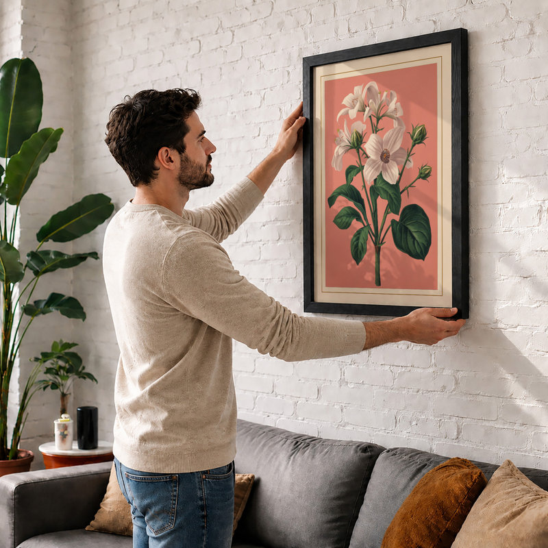 Pale Blossoms in Pink Botanical - Framed Print, A2 - 59.4 x 42.0 cm, White
