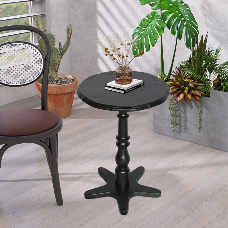 Petite table de bout ronde, tables d'appoint à piédestal en bois, table de chevet vintage, Noir