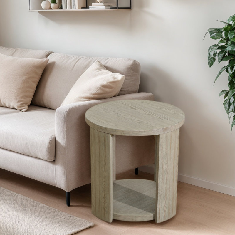 Petite table ronde de H 23,8 po Deione, table basse, table basse, noyer rond, table d'appoint de salon, convient aux espaces compacts, convient aux personnes seules