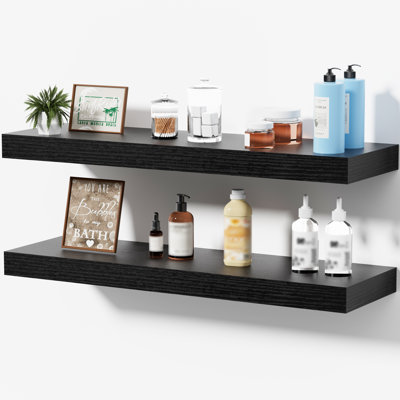 Black 24" Floating Shelves, Wall-Mounted Floating Shelf for Living Room, Bedroom, Bathroom