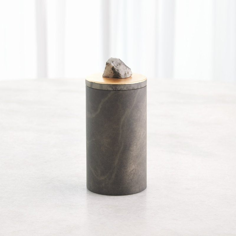 Quarry Jar-Grey/Gold Leaf-Med, 7" H x 3.5" W x 3.5" D