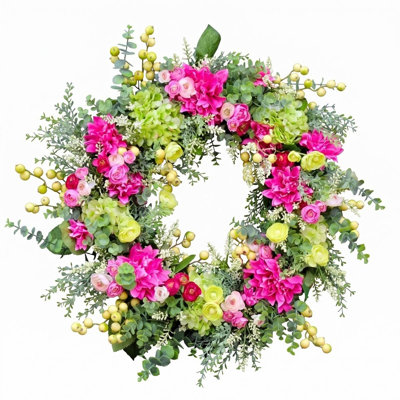 Couronne d'eucalyptus 17,7 "avec fleurs lumineuses pour porte d'entrée 17,7" Summer Dahlia