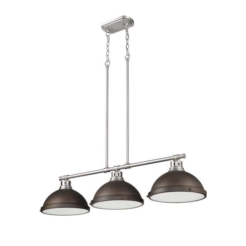Luminaire suspendu linéaire 3 lumières Laramy, Étain, Bronze huilé