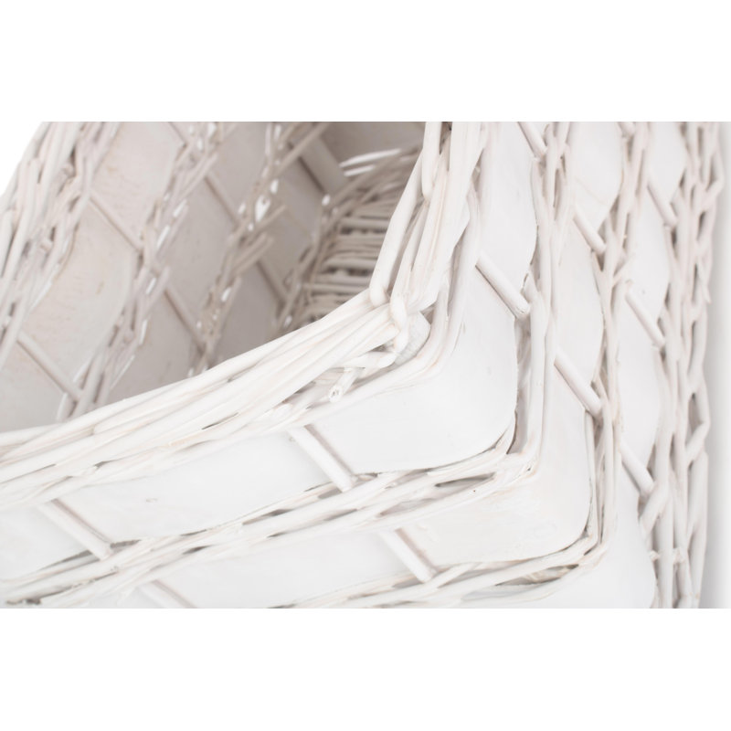 Wicker Scandi Style Storage Basket, White, 17cm H x 33cm W x 21cm D