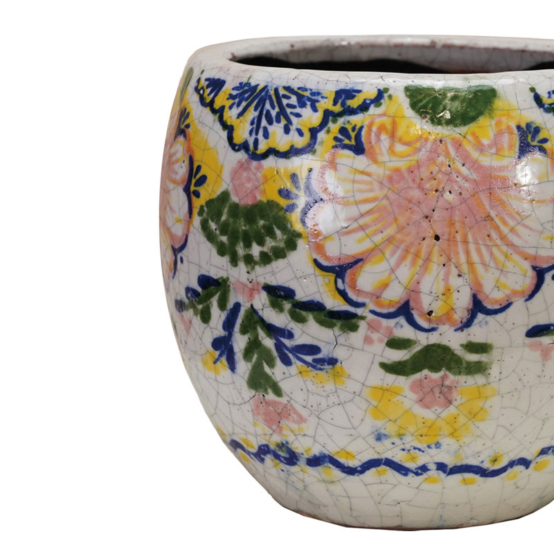 Terra-Cotta Planter With Floral Pattern