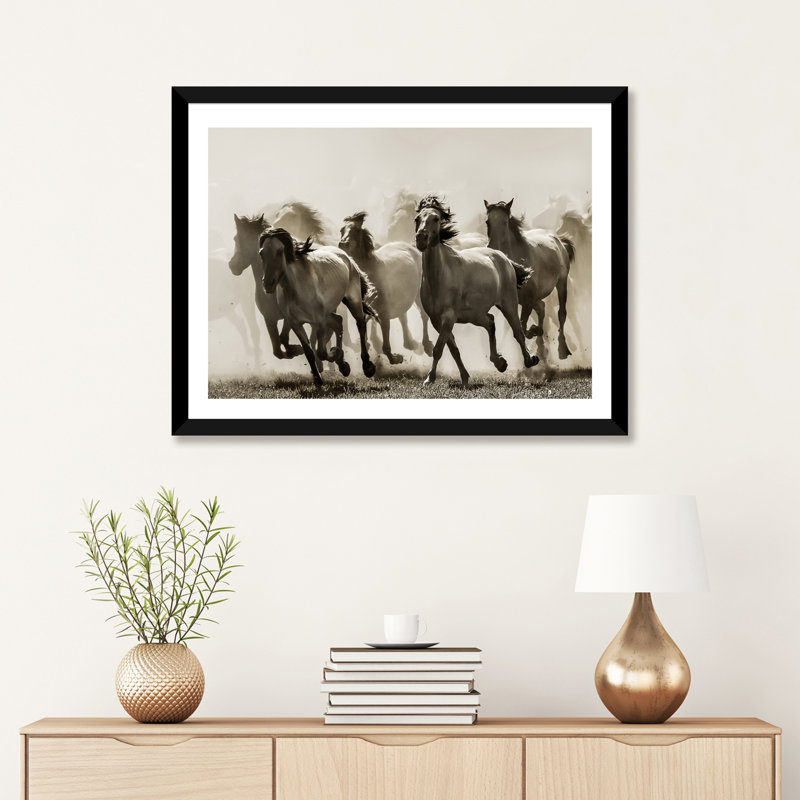Cheval - reproduction d'art, H 24 po x l 32 po x P 1 po, Papier beaux-arts encadré noir